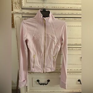 Lululemon Define Jacket Cropped Pink Organza and gold zipper